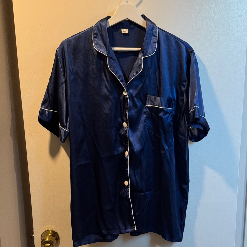 Women's Navy Blue Satin Shortie Pajamas